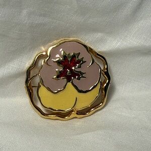 Gold and Red Floral Brooch